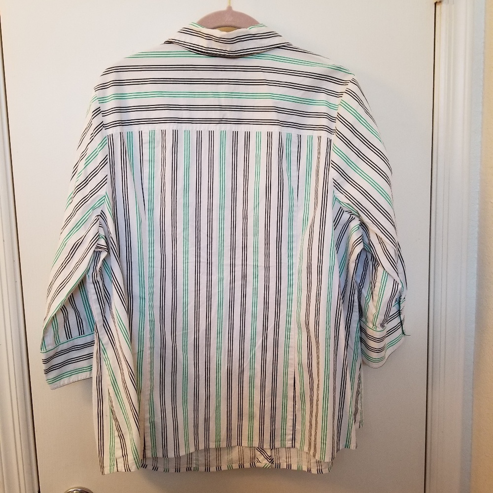 Lane Bryant 22/24 Green/Black Striped Blouse - Picture 2 of 5